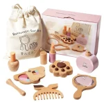 Dečiji drveni kozmetički set KINDER HOME, šminka za igru uloga, torba, Montesori - Слика 9