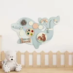 Dečija drvena tabla za aktivnosti KINDER HOME, delfin za zid, Montesori brod