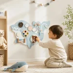 Dečija drvena tabla za aktivnosti KINDER HOME, delfin za zid, Montesori brod - Слика 8