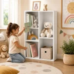 KINDER HOME Dečja polica za knjige sa 5 pregrada, beli organizator za knjige i igračke