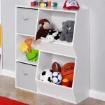KINDER HOME Dečija polica za knjige, organizator za knjige i igračke sa 2 tekstilne kutije, bela - Слика 8