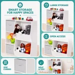 KINDER HOME Dečija polica za knjige, organizator za knjige i igračke sa 2 tekstilne kutije, bela - Слика 6
