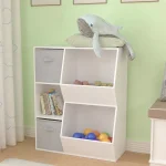 KINDER HOME Dečija polica za knjige, organizator za knjige i igračke sa 2 tekstilne kutije, bela - Слика 3
