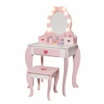 Dečiji drveni toaletni stočić sa ogledalom i svetlima KINDER HOME, roze, 92 cm