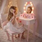 Dečiji drveni toaletni stočić sa ogledalom i svetlima KINDER HOME, roze, 92 cm - Слика 2