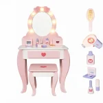 Dečiji drveni toaletni stočić sa ogledalom i svetlima KINDER HOME, roze, 92 cm - Слика 6
