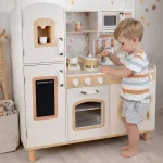 KINDER HOME Dečija drvena kuhinja – vintage stil sa elektronskim pločama za kuvanje, svetlima, zvucima i funkcionalnim dodacima - Слика 9