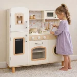 KINDER HOME Dečija drvena kuhinja – vintage stil sa elektronskim pločama za kuvanje, svetlima, zvucima i funkcionalnim dodacima - Слика 10