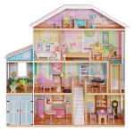 Velika drvena kućica za lutke za decu KINDER HOME Grand Villa, 4 sprata, 28 komada nameštaja i dodatne opreme, više nameštanih soba, otvoreni dizajn - Слика 9