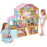 Velika drvena kućica za lutke za decu KINDER HOME Grand Villa, 4 sprata, 28 komada nameštaja i dodatne opreme, više nameštanih soba, otvoreni dizajn - Слика 8