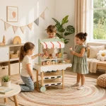 Dečiji drveni stalak prodavnica sladoleda KINDER HOME na točkovima, Montesori igračka - Слика 2