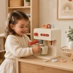 Dečji drveni aparat za kafu KINDER HOME sa šoljom i dodacima, puno drvo - Слика 7