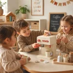 Dečji drveni aparat za kafu KINDER HOME sa šoljom i dodacima, puno drvo - Слика 4