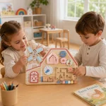 Montesori aktivna tabla KINDER HOME, farma sa mlinom, lavirintom, satom i zupčanicima - Слика 13