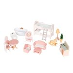 Drvena trospratna kućica za lutke Laura, sa 15 komada nameštaja – ECOTOYS - Слика 9