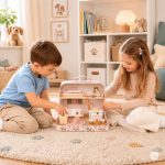 Dvospratna kućica za lutke u koferu, sa drvenim nameštajem i 20 dodataka – ECOTOYS - Слика 9